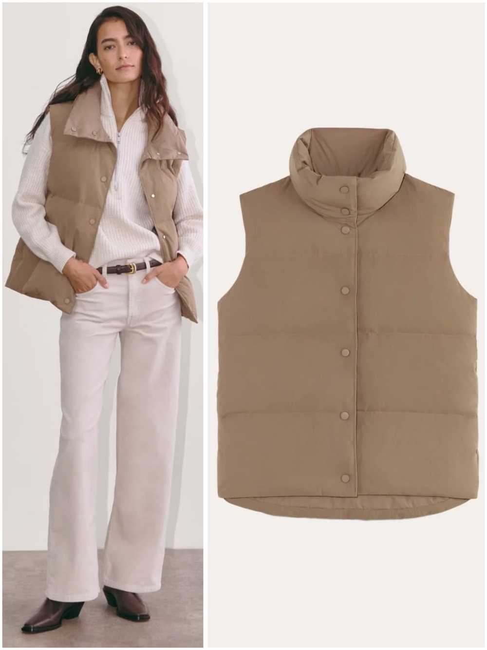 Everlane The Puffer Vest Taupe Grey Tan Recycled Down Quilted Vest XS NWT